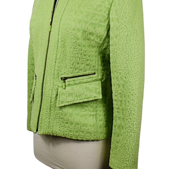 Unique Carlisle Green Angora-Wool Blend Embossed Moto Zip Jacket - Picture 6 of 11